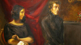 Chopin, George Sand, Delacroix. Il dipinto di Delacroix è fortemente simbolico e ha una storia peculiare. Proprio perché non commissionato rimase nello studio del pittore fino alla sua morte. Poco dopo venne tagliato nel mezzo per ottenere due opere distinte. L’opera è stata divisa per un solo motivo: poter vendere le due parti separatamente e ottenere un guadagno maggiore