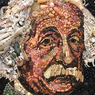 Jane Perkins 
'Einstein'
Collage of found Objects 
70x50cm

