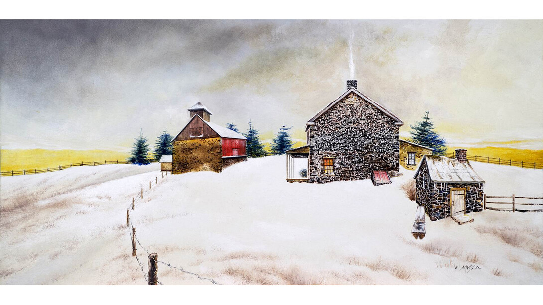 Lawrence J. Davis, Homestead's First Light, Oil on Wood, 12" x 24"