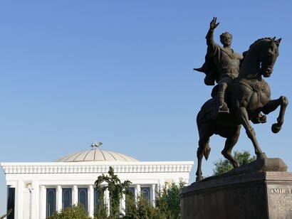 Statue of Amir Timur on horse in Tashkent