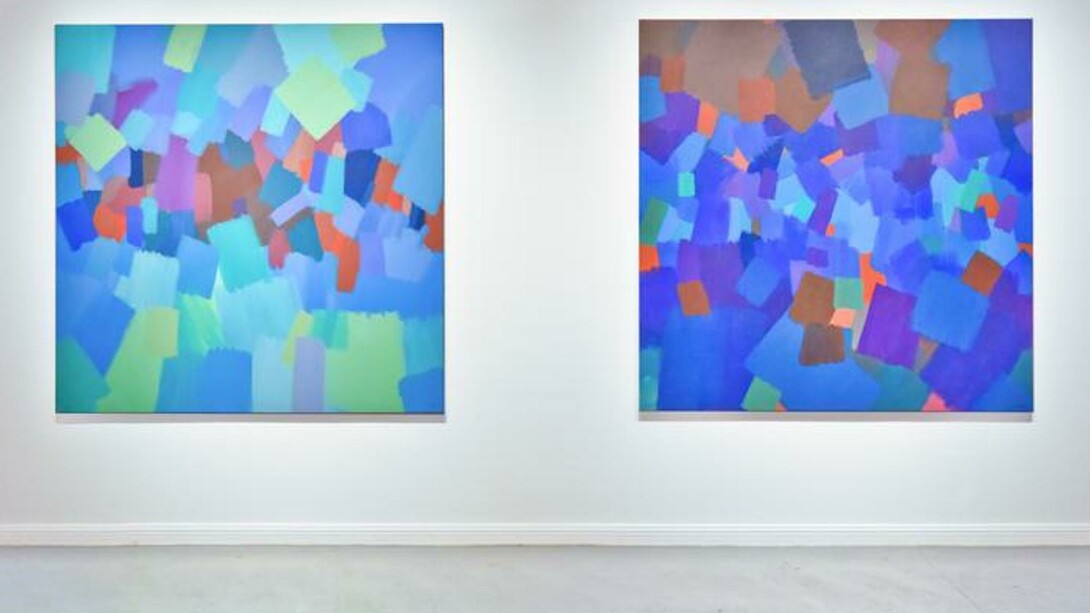 Samia Halaby, Exhibition view. Courtesy of Ayyam Gallery Dubai
