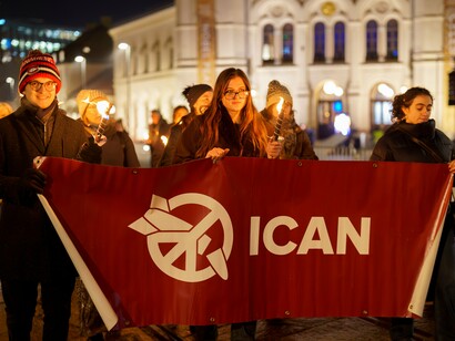 International Campaign to Abolish Nuclear Weapons at the Nobel Peace Prize torchlight procession in Oslo, Norway