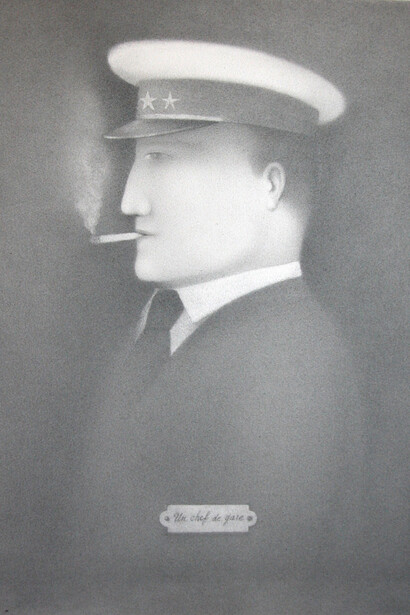 Georges Bru, Un chef de gare, 2011, Crayon sur papier, 60 x 45 cm, Courtesy Galerie Polysémie