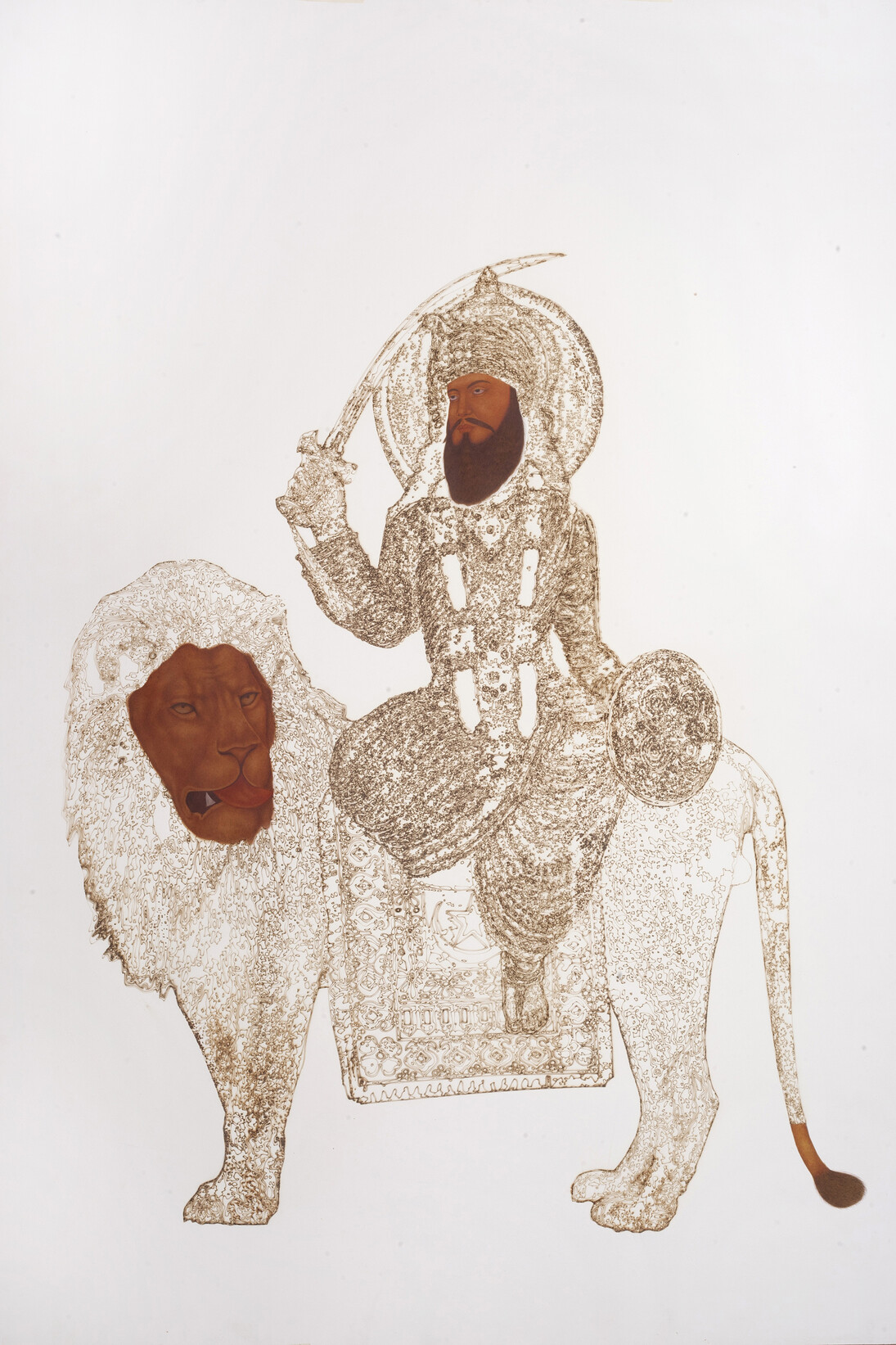 Muhammad Zeeshan, Sher I, 2015, laser scoring and gouache on wasli,  55 x 38 in