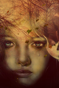 A girl lost in her thoughts is crying 