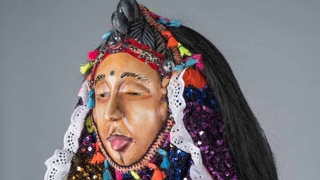 Sheku “Goldenfinger” Fofanah with Dezo Sesay, tailor, Jollay society “Fairy” masquerade ensemble (detail), 2023. Courtesy of the Frist Art Museum