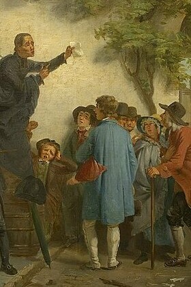 "En una posada: elecciones en Ghent en 1830", óleo sobre madera, Jozef Geirnaert, 1831