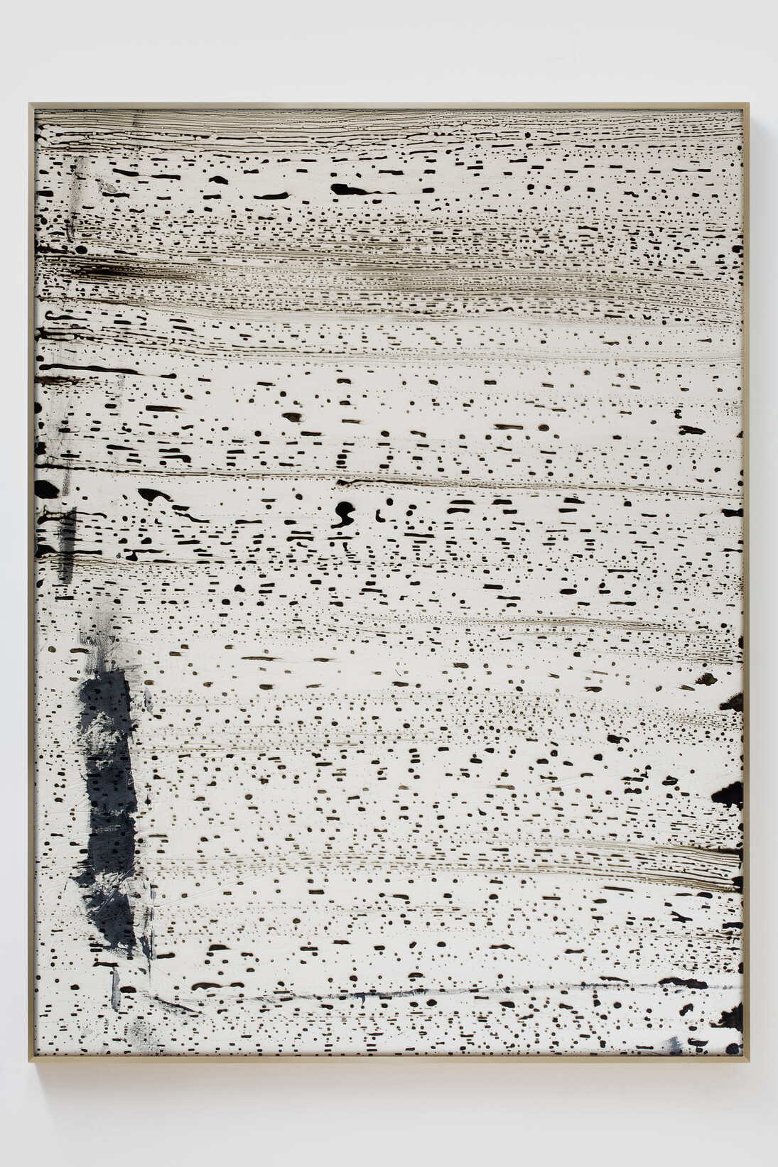 Sam Moyer, Breakers III, 2014, glass, glass paint, painted fabric, and brass frame, 72.5 x 54.5 inches  