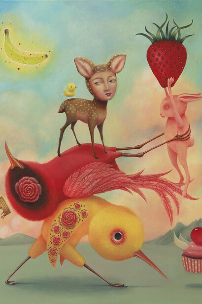 Peca, Caravan Kibo, the butterflies and the moon. Courtesy of Corey Helford Gallery