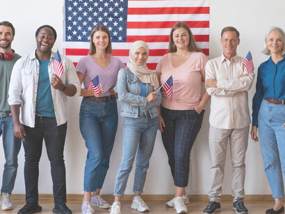 Individuals queue up for voter registration, showcasing civic engagement and participation in the democratic process within the United States