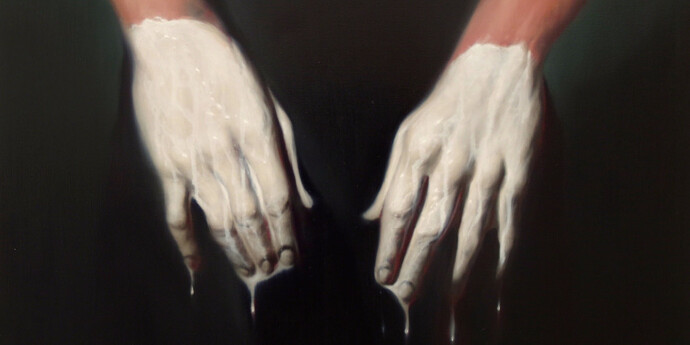 Ken Currie, Whitened Hands, 2017, Oil on panel, (c) Ken Currie, Courtesy of Flowers Gallery London and New York
 