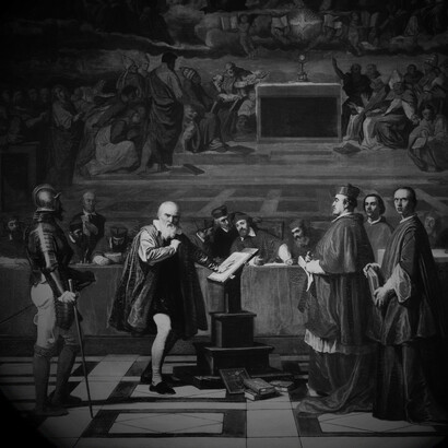 A 19th-century depiction of Galileo Galilei before the Holy Office, by Joseph-Nicolas Robert-Fleury