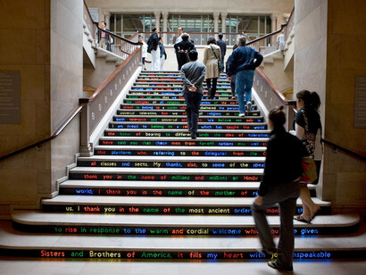 Jitish Kallat, Public notice 3, exhibition view. Courtesy of the Art Institute of Chicago