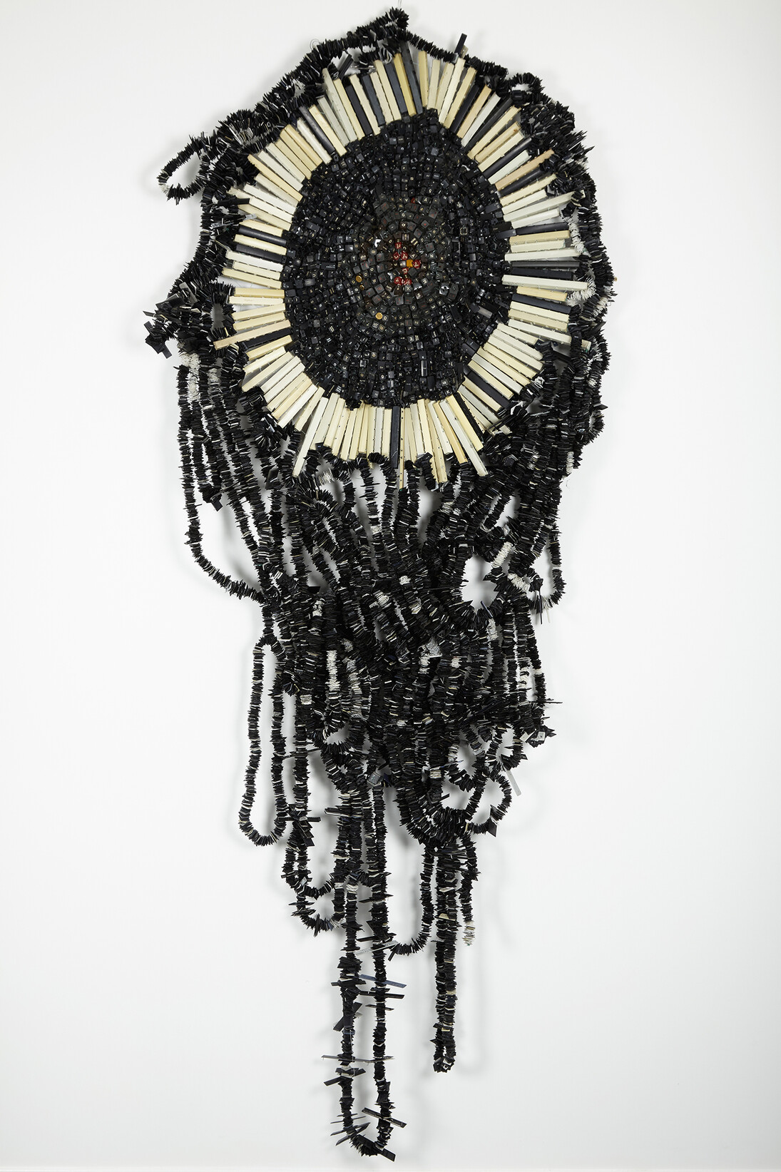 Moffat Takadiwa, The Shonglish Translator, 2015, Found laptop keys, 230 x 100 x 7cm, Copyright the artist, courtesy Tyburn Gallery