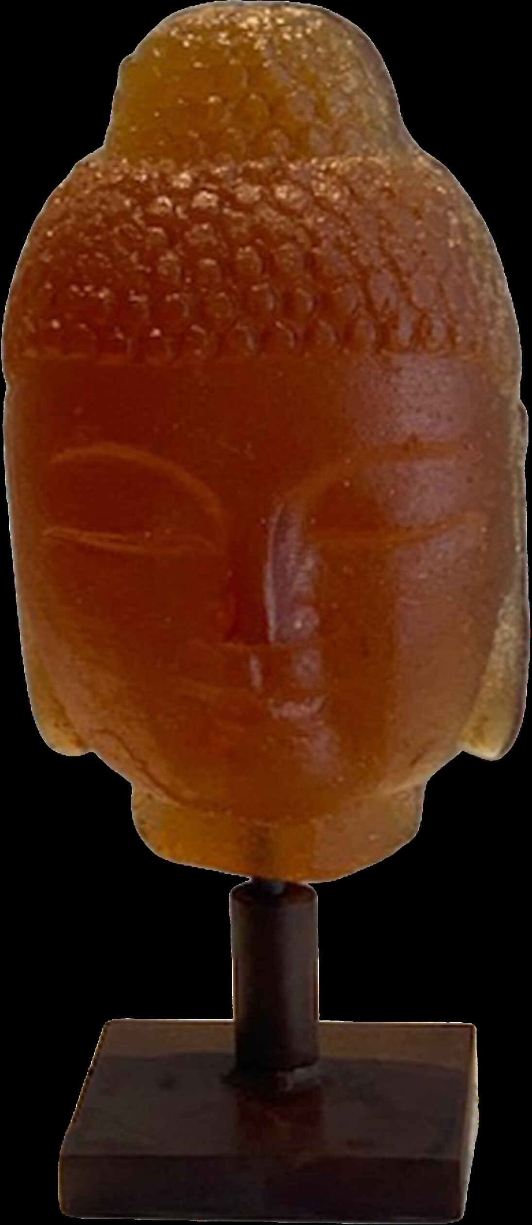 Marlene Rose, Mini Buddha amber, 2021, sand cast glass & steel, 10x4x3 inches