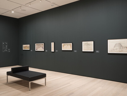Frank Lloyd Wright at 150, Exhibition view. Courtesy of MoMA