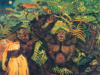 Antonio Ligabue, Gorilla con donna, 1957-1958, olio su tavola di faesite, 88x100 cm