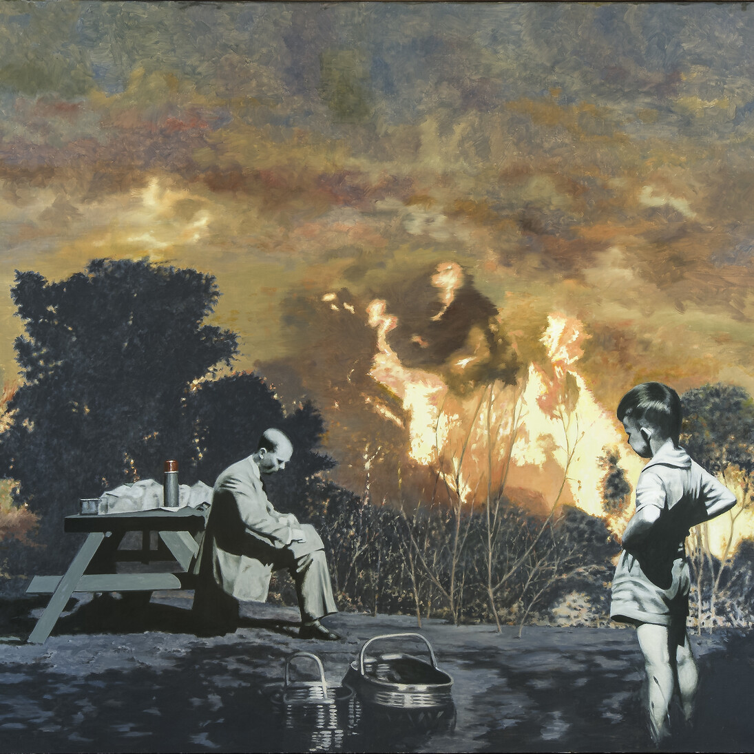 Martin Mull, Après le DéJeuner sur l’herbe, 2014, Oil on linen, 55 1/8 x 60 1/8 in.