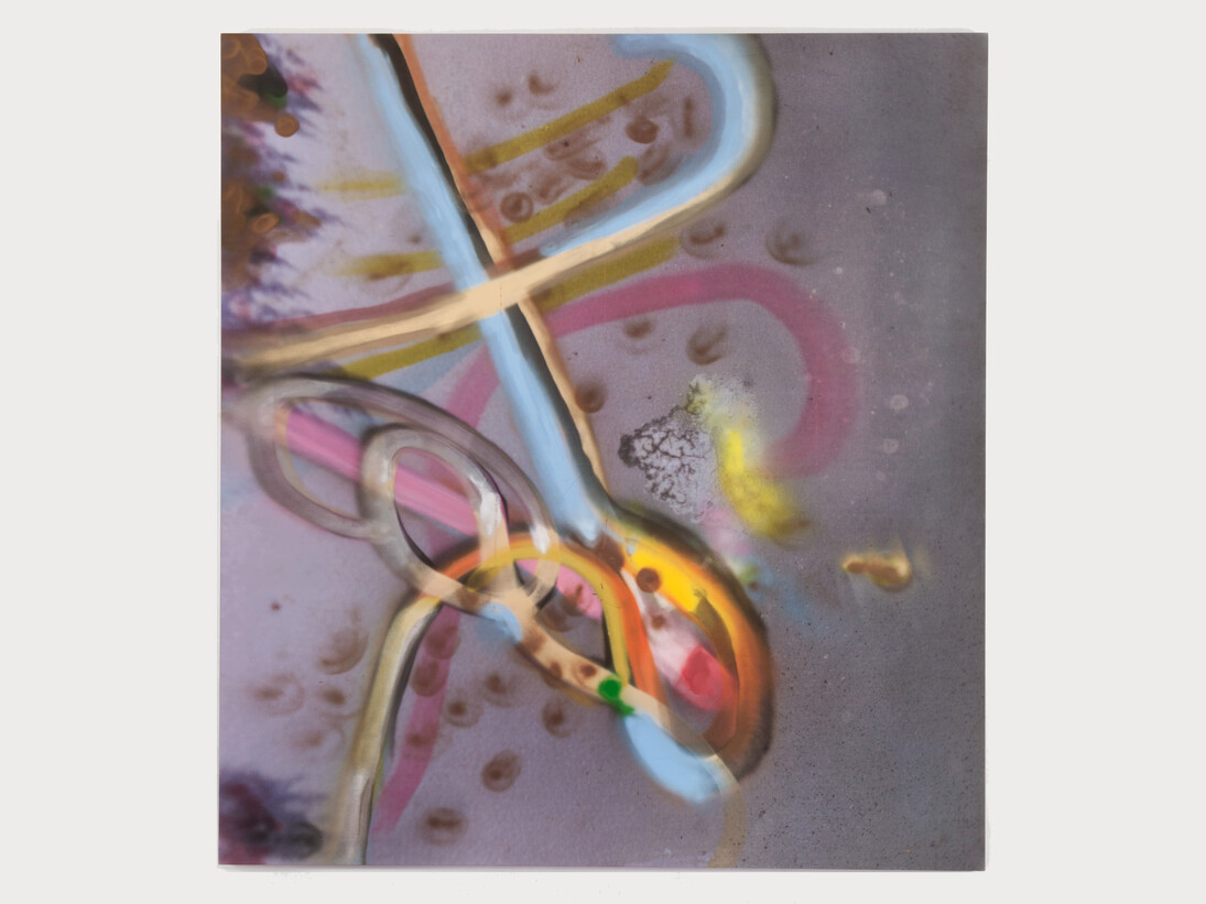Julian Schnabel, Untitled, 2015, Inkjet print, spray paint on polyester, 111 x 102 inches (281.9 x 259.1 cm)