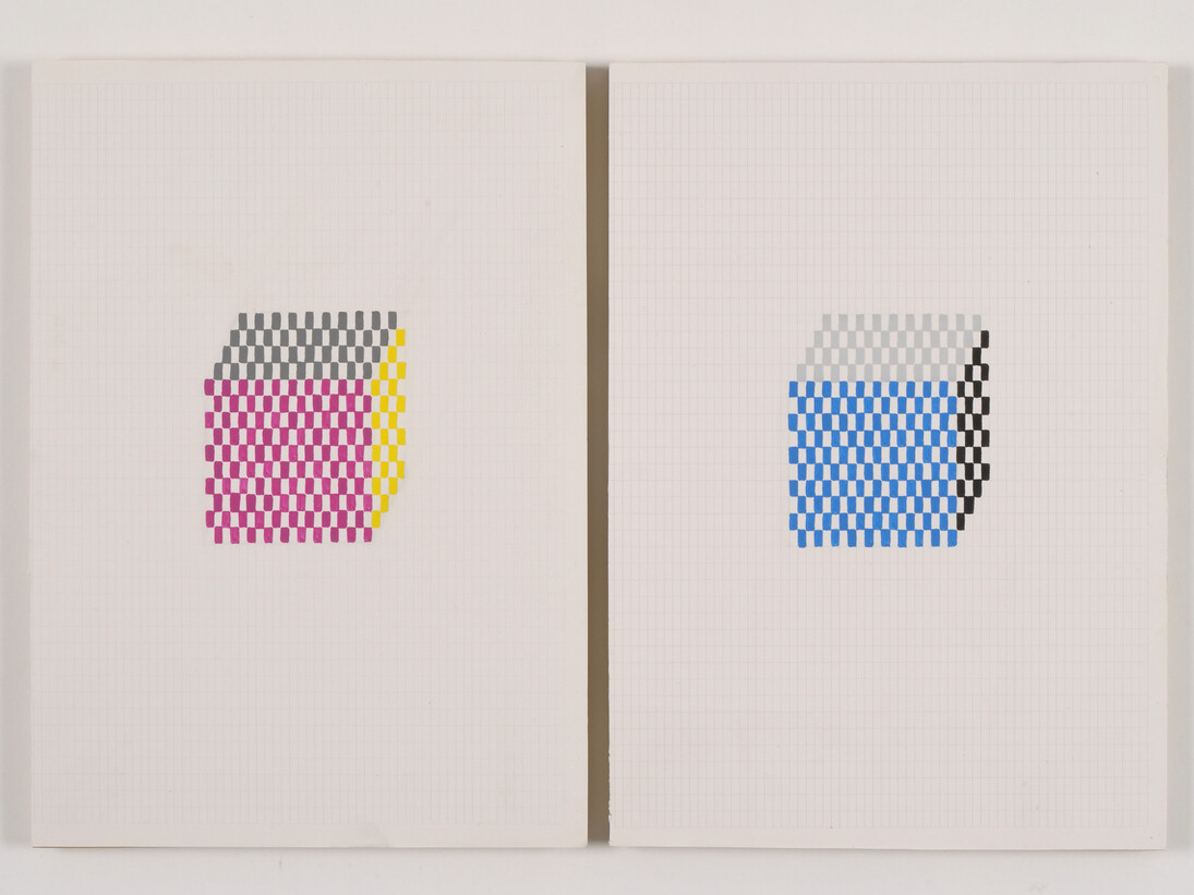 Vanessa Hodgkinson, Cubic Thread (Recto & Verso), 2013, Gouache on paper mounted on marine ply, 15 x 21 x 2 cm