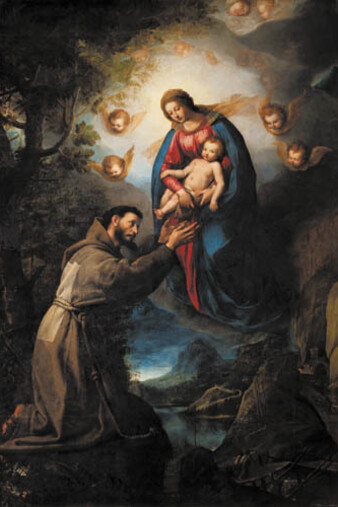 Jacopo Ligozzi, La Madonna col Bambino appare a San Francesco, 1618, olio su tela, Firenze, Galleria Palatina