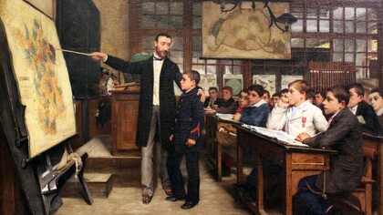 Albert Bettanier, La leçon de géographie, 1887, olio su tela. Gli aiutanti sono tali in quanto incoraggiano il pensiero personale e autonomo degli studenti che li porterà a fare delle scelte consapevoli