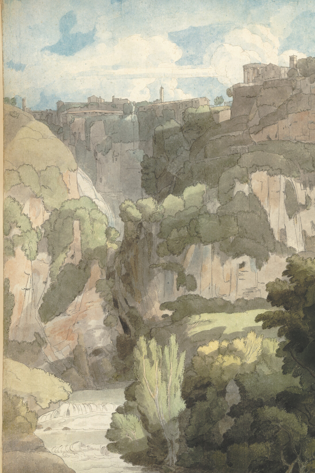 Francis Towne (1739-1816), The Grand Cascade, Tivoli, 1781, Watercolour with pen and ink, 502 x 390 mm © The Trustees of the British Museum