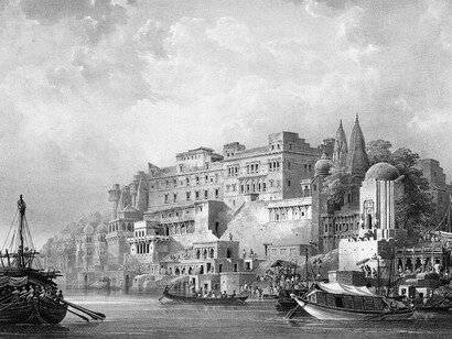 Dusaswumedh Ghat, Benares, a lithograph by the Anglo-Indian scholar and mint assay master James Prinsep. Courtesy of the British Library, London, UK