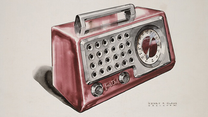 Henry P. Glass, American, born Austria, 1911–2003, Fada Radio Design, Red Radio: Presentation Drawing, 1946