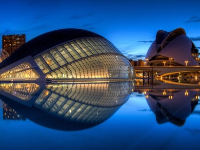 Valencia. Hemisfèric y Umbracle al atardecer