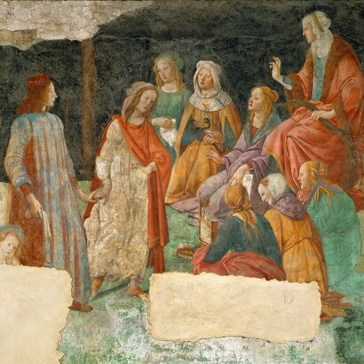 Sandro Botticelli, Giovane introdotto tra le Arti Liberali, 1486 c. Affresco. Louvre, Parigi, Francia