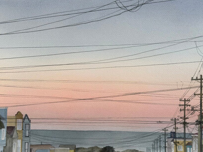 Dave Muller, Kirkham Dawn (detail), 2023. Watercolor on Arches Cold Press Paper, 10 x 14 in, 25.4 x 35.6 cm. Courtesy of Eleanor Harwood Gallery