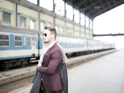 A businessman leaving the subway
