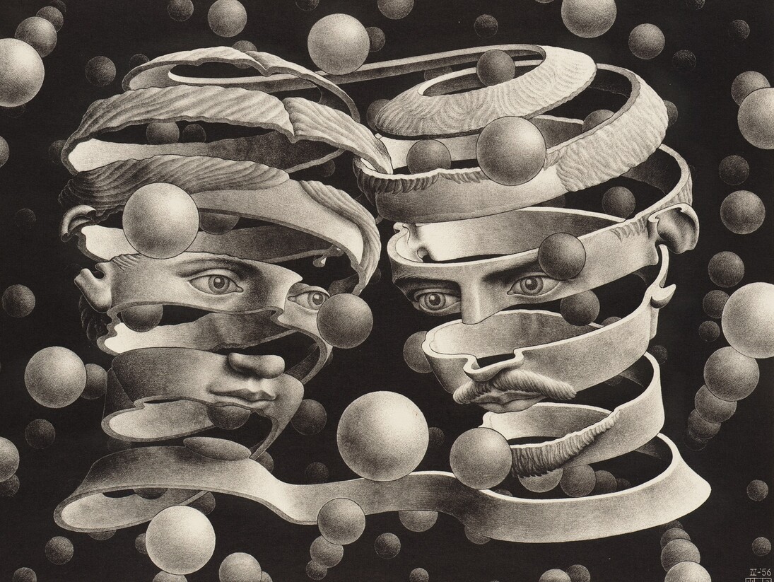 M.C. Escher, Bond of Union, 1956, Lithograph, 25.3 x 33.9 cm, Gemeentemuseum Den Haag. All M.C. Escher works copyright © The M.C. Escher Company B.V. -Baarn-the Netherlands. All rights reserved. www.mcescher.com