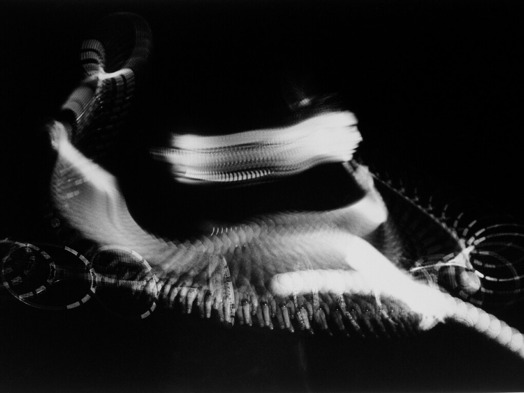 Harold Edgerton, Swirls & Eddies: Tennis, 1939, Gelatin silver print, 36 x 45 inches, 91.4 x 114.3 cm. © Estate of Harold Edgerton at MIT; courtesy of Palm Press, Inc.