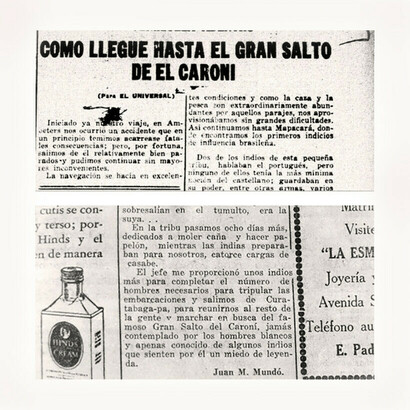 Details of two articles written in 1928 by Joan Mundó I Freixas, describing the path followed until the Great Leap, for him and his fellow expedition Felix Cardona i Puig. ("The Universal", September 1928). File Charles Brewer-Carías. File Jorge M. González