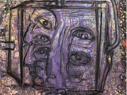 Kristin David. "Dios internet", detalle, 2025. Acrílico y óleo sobre tela