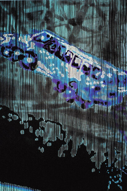 Toru Ishii, Traffic Accident ,Yuzen Dyeing on silk, Wood Frame, 2013, © Toru Ishii