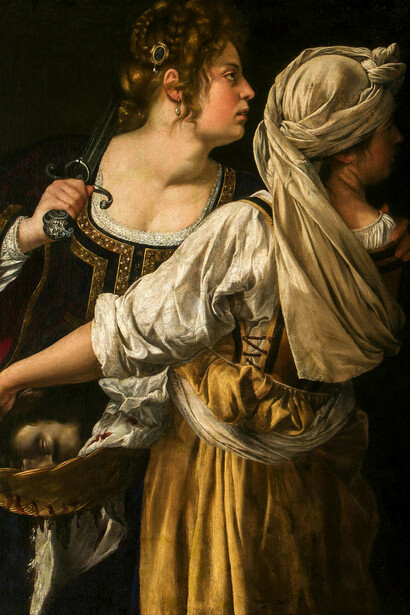 Artemisia Gentileschi; Judit y su doncella, c. 1619, Palacio Pitti, Florencia, Italia (detalle)