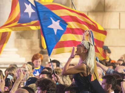 Manifestación a favor de la independencia de Cataluña en la ciudad de Barcelona, España