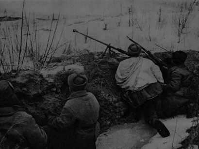 Soviet soldiers in the trenches during WW2