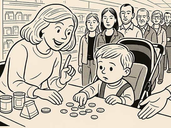 Counting change at the checkout, Crookes