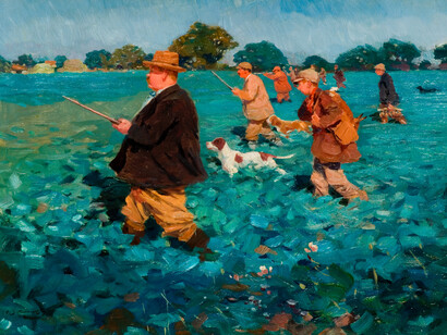 A Shoot in a Swede Field, 1901 Oil on canvas, 41.2 x 55.8cm © the estate of Sir Alfred Munnings, Dedham, Essex