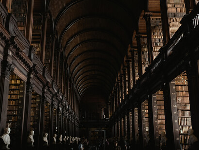 The Long Room of the Trinity College Library in Dublin, Ireland, holds the oldest books in the library and was built in the 1700s