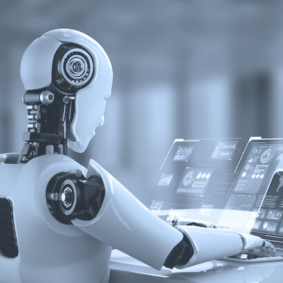 Representación gráfica de un androide con Inteligencia Artificial