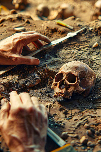 Escavações arqueológicas. Segundo algumas tradições, cada caveira representa um aspecto da consciência humana e do universo
