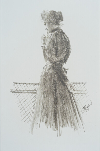 Franz Skarbina, Versonnen blickende, stehende Frau, 1896. Mit freundlicher genehmigung der Gemäldegalerie
