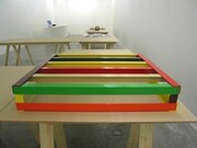 Liam Gillick, Literally Based on H.Z., 2006
Mdf, deal, water cut painted aluminium, powder coated aluminium, various transparent and opaque Plexiglas sheets, Slotted Brise Soleil detail, black Plexiglas, red Plexiglas, Dimensions variable, Collection Irish Museum of Modern Art, Purchase, 2007