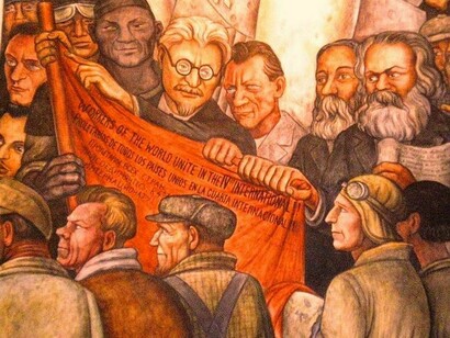 Trotski, Marx y Engels en un famoso mural de Diego Rivera