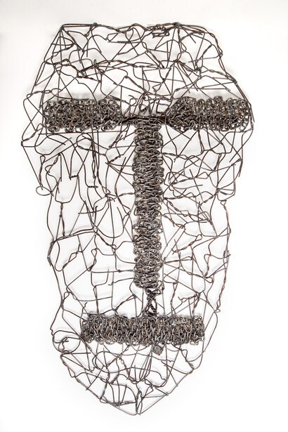 Wasil, Saddek, Mask XX, 2014, From the Contortion Series, Scrap metal, 116 x 200 cm
